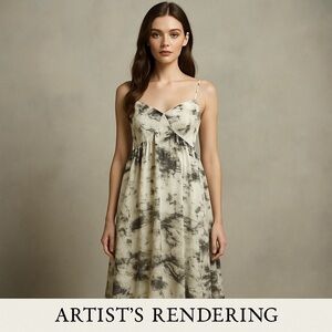 NWT Babydoll Midi Dress‎ Large Y2K Fairy Grunge Whimsy Goth Cottagecore Abstract